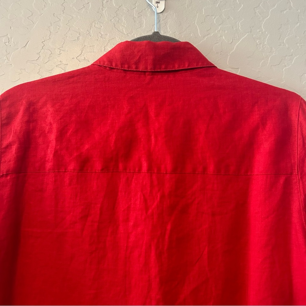 Lauren Ralph Lauren petite red linen long sleeve button down blouse size medium - Picture 6 of 16